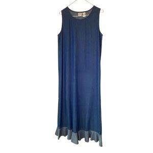 VINTAGE BLEU BAYOU Women's size M Blue Jean sleeveless Ruffle hem Maxi Dress
